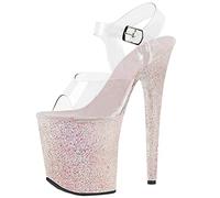 20CM Frauen Sexy Klare Sandalen Mode Gold Pailletten Plattform Stiletto High Heels Pumps Sexy Stripper Party Club Pole Dance Schuhe,Rosa,37 EU