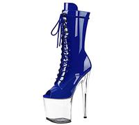 20CM Frauen Sexy Transparente Plattform High Heels Booties Rosa Schnürstiefeletten Stripper Nachtclub Party Dressing Booties Größe 34-45,Blau,39 EU