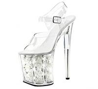 20CM Sexy weiße Rose Open Toe Sandalen Fashion Clear Platform Stiletto High Heels Pumps Stripper Party Club Pole Dance Schuhe Größe 34-46EU,Weiß,43 EU