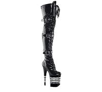 20CM Stiletto High Heel Stiefel Damen Kniehohe Plateau Stiefel Schnürpumps Sexy Stripper Club Party Stiefel,Schwarz,38 EU