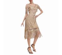 20er Jahre Flapper Damen, Damen 1920er Jahre V-Ausschnitt Pailletten Fransen Kleid Flapper Charleston Kleider Cocktailkleid Partykleid 20er Jahre Kostüm Abschlussballkleid Cocotail Party Kleid