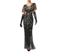 20er Jahre Kleid Cocktailkleid Damen, Glitzer Paillettenkleid Gatsby Kostüm Abendkleid Fransenkleid Runder Ausschnitt Vintage Kleider Karneval Party Outfit