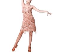 20er Jahre Kleid Frauen Damen Vintage Retro Flapper Gatsby Glitzer Pailletten Fransenkleid 1920er Hochzeit Party Charleston Kostüm Spaghettiträger Sexy Minikleid Kurz Latein Tanzkleid Champagner XL