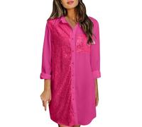 20Iger Jahre Kleid Damen - Damen Casual Fashion Satin Pailletten Patch Knopf Hemdkleid Party Funkelndes Hemdkleid Schwarzes Kleid Damen Engel