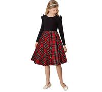 21KIDS Mädchenkleid, Büffelkaro, kariert, Rüschen, lange Ärmel, Weihnachten, Midi-Kleider mit Taschen, für Mädchen von 6-12 Jahren, 1 Rot 2, 128