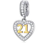 21st Geburtstag Charms passen Pandora Graduation Armband, vergoldete Zahl 21 Charms, 925 Sterling Silber 21st Hochzeit Jahrestag Herz Anhänger Perlen mit CZ, Geschenke für Cousine/Schwester/Tochter