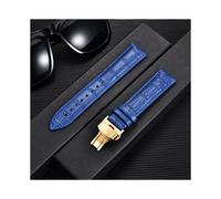 (22 mm, Blau-Gold) Remzeim Uhrenarmband aus echtem Leder mit Bambusmuster, erste Schicht Rindsleder,