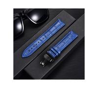 (22 mm, blau-schwarz) Remzeim Uhrenarmband aus echtem Leder mit Bambusmuster, erste Schicht Rindsleder,