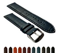 22 mm extra lang echt Leder Mock Croc Uhrenarmband Band Herren SS gepolstert Schnalle XL Blau/Weiß