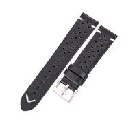 (22 mm, schwarzer Silberverschluss) Handgefertigtes, atmungsaktives Uhrenarmband aus Rindsleder, 18