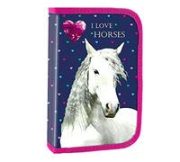 22 Teile Schüleretui Kinder Federmäppchen Federmappe gefüllt inklusive Sticker von kids4shop Federtasche I Love Horses Pferd Pferde Einhorn Pony