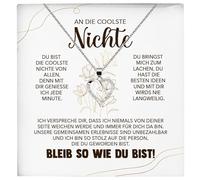 22Feels An Die Coolste Nichte Geschenk SET von Tante Onkel Mädchen Frauen Herz Halskette Damen Schmuck 925/000 Silber Collier mit Karte, Tasche u.m. - Firmung Konfirmation Geburtstag Weihnachten