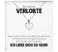 22Feels An Meine Verlobte Geschenk SET zur Verlobung Frisch Verlobt Heiratsantrag Frauen Herz Halskette Damen Schmuck 925/000 Silber Collier mit Karte, Tasche u.m. - Valentinstag Geburtstag,