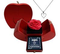 22Feels An Meinen Schatz Karte - Ich Liebe Dich Geschenk Frauen Herz Halskette Silber 925/000 mit 23 Zirkonia Paar Romantisch Jahrestag Hochzeitstag Valentinstag (Apfel-Box mit Rose)