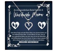 22Feels Babyshower Geschenk Beste Freundin Schwangerschaft Frau Werdende Mama Schmuck Set, Geburtstag, Mom To Be, Bald Mutter - Echt Silber 925 Herz Halskette mit Karte