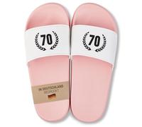 22Feels Badelatschen für Damen & Frauen - Geschenk zum 70. Geburtstag für Sommer & Urlaub - PVC, Pink-Weiß mit Zahl 70 im Lorbeerkranz Gr. 40/41