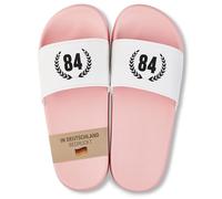 22Feels Badelatschen für Frauen & Damen - Geschenk zum 84. Geburtstag für Sommer & Urlaub - PVC, Pink Weiß mit Zahl 84 Gr. 40/41