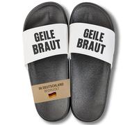 22Feels Badelatschen für Frauen & Damen - Lustiges Geschenk für die Braut zum JGA & Junggesellinnenabschied - Robustes PVC, Schwarz Weiß mit Geile Braut Spruch, Gr 40/41