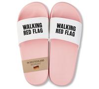 22Feels Badelatschen für Frauen & Damen - Lustiges Geschenk für Malle, Party & Sommer Urlaub - Robustes PVC, Pink-Weiß mit Walking Red Flag Spruch Gr. 40/41