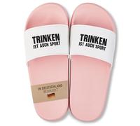 22Feels Badelatschen für Frauen & Damen - Lustiges Geschenk für Malle Sommer Urlaub & Party - PVC, Pink Weiß mit Trinken ist auch Sport Spruch Gr. 40/41