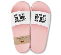 22Feels Badelatschen für Frauen & Damen - Lustiges Geschenk für Sommer & Urlaub - Robustes PVC, Pink mit Spruch Die TUT nix die Will nur Spritz Gr. 44/45