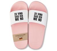 22Feels Badelatschen für Frauen & Damen - Lustiges Geschenk zum Geburtstag, Sommer & Urlaub - PVC, Pink-Weiß mit Zu Vino sag ich nie no Spruch Gr. 40/41
