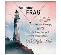 22Feels Ehefrau Hochzeitstag Geschenk Set Frauen Schmuck Ich Liebe Dich Karte - Silber 925/000 Herz Halskette Damen - Valentinstag Geburtstag Weihnachten (mit Tasche u. mehr)