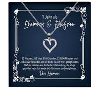 22Feels Erster Hochzeitstag Geschenk für Ehefrau Schmuck Set Frauen, Romantisch, 1 Jahr,- Echt Silber 925 Herz Halskette mit Karte