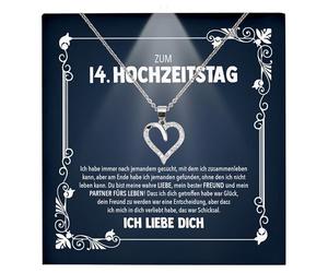 22Feels Frauen 14. Hochzeitstag Geschenk Ehefrau Schmuck - Silber 925/000 Herz Halskette Damen - An Meinen Schatz - Romantisch Ich Liebe Dich Kette - Karte Premium LED Licht Etui
