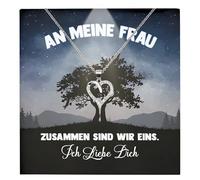 22Feels Frauen Hochzeitstag Geschenk Set Ehefrau Schmuck Ich Liebe Dich Karte - Silber 925/000 Herz Halskette Damen Leder Licht Etui - Romantisch Valentinstag Geburtstag (mit Tasche u.m.)