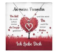 22Feels Frauen Jahrestag Geschenk Set Freundin Schmuck Ich Liebe Dich Karte - Silber 925/000 Herz Halskette Damen Leder Licht Etui - Romantisch Valentinstag Geburtstag (mit Tasche u.m.)