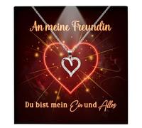 22Feels Frauen Jahrestag Geschenk Set Freundin Schmuck Ich Liebe Dich Karte - Silber 925/000 Herz Halskette Damen Leder Licht Etui - Romantisch Valentinstag Geburtstag (mit Tasche u.m.)