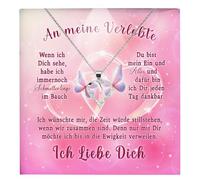 22Feels Herz Halskette An Meine Verlobte Verlobung Geschenk Set Frauen Schmuck Ich Liebe Dich Karte - Silber 925/000 Damen Leder Licht Etui - Romantisch Valentinstag Geburtstag (mit Tasche u.m.)