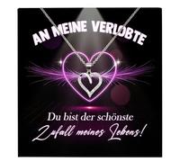22Feels Herz Halskette An Meine Verlobte Verlobung Geschenk Set Frauen Schmuck Ich Liebe Dich Karte - Silber 925/000 Damen Leder Licht Etui - Romantisch Valentinstag Geburtstag (mit Tasche u.m.)