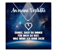 22Feels Herz Halskette An Meine Verlobte Verlobung Geschenk Set Frauen Schmuck Ich Liebe Dich Karte - Silber 925/000 Damen Leder Licht Etui - Romantisch Valentinstag Geburtstag (mit Tasche u.m.)