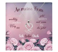 22Feels Herz Halskette Frauen Hochzeitstag Geschenk Set Ehefrau Schmuck Ich Liebe Dich Karte - Silber 925/000 Damen Leder Licht Etui - Romantisch Valentinstag Geburtstag (mit Tasche u.m.)