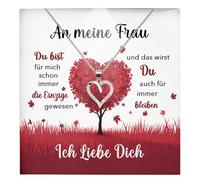 22Feels Herz Halskette Frauen Hochzeitstag Geschenk Set Ehefrau Schmuck Ich Liebe Dich Karte - Silber 925/000 Damen Leder Licht Etui - Romantisch Valentinstag Geburtstag (mit Tasche u.m.)