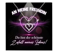 22Feels Herz Halskette Freundin Jahrestag Geschenk Set Frauen Schmuck Ich Liebe Dich Karte - Silber 925/000 Damen Leder Licht Etui - Romantisch Valentinstag Geburtstag (mit Tasche u.m.)