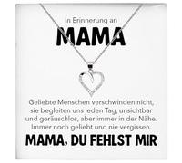 22Feels In Erinnerung an Mama Kondolenzgeschenk Andenken Trauer RIP Mutter Frauen Herz Halskette Damen Schmuck 925/000 Silber Collier mit Karte, Tasche u.m. - Allerheiligen Geburtstag Muttertag
