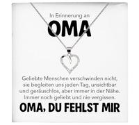 22Feels In Erinnerung an Oma Kondolenzgeschenk Andenken Trauer RIP Grossmutter Frauen Herz Halskette Damen Schmuck 925/000 Silber Collier mit Karte, Tasche u.m. - Allerheiligen Geburtstag Muttertag
