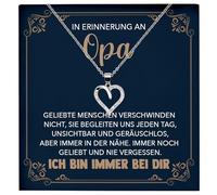 22Feels In Erinnerung an Opa Kondolenzgeschenk Andenken Trauer RIP Grossvater Frauen Herz Halskette Damen Schmuck 925/000 Silber Collier mit Karte, Tasche u.m. - Allerheiligen Geburtstag Vatertag