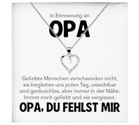 22Feels In Erinnerung an Opa Kondolenzgeschenk Andenken Trauer RIP Grossvater Frauen Herz Halskette Damen Schmuck 925/000 Silber Collier mit Karte, Tasche u.m. - Allerheiligen Geburtstag Vatertag