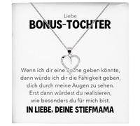22Feels Liebe Bonus Tochter Stieftochter Geschenk SET von Mama Stiefmama Mädchen Frauen Herz Halskette Damen Schmuck 925/000 Silber Collier mit Karte, Tasche u.m. - Firmung Konfirmation Geburtstag