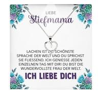 22Feels Liebe Stiefmama Geschenk SET Muttertag Stiefmutter Frauen Herz Halskette Damen Schmuck 925/000 Silber Collier mit Karte, Tasche u.m. - Hochzeit, Muttertag, Geburtstag (LED Etui)