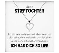 22Feels Liebe Stieftochter Geschenk SET von Stiefmama Stiefpapa Mädchen Frauen Herz Halskette Damen Schmuck 925/000 Silber Collier mit Karte, Tasche u.m. - Firmung Konfirmation Geburtstag Weihnachten