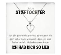 22Feels Liebe Stieftochter Geschenk SET von Stiefmama Stiefpapa Mädchen Frauen Herz Halskette Damen Schmuck 925/000 Silber Collier - Firmung Konfirmation Geburtstag Weihnachten (LED Etui)