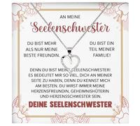 22Feels Seelenschwester Beste Freundin Geschenk SET Frauen Herz Halskette Damen Schmuck 925/000 Silber Collier mit Karte, Tasche u.m. - Geburtstag Weihnachten Valentinstag