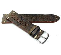 22mm Fluco Racing Rallye Vintage Rindsleder Uhrenarmband handgemacht in Deutschland Robust braun weiße Naht