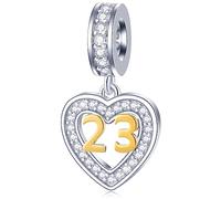23 Jahre alt Geburtstag Charms passen Pandora Herz Armband, 18K Gold Zahl 23 Charm, 925 Sterling Silber 23rd Jahrestag Halskette Anhänger Perlen mit CZ, Geschenke für Enkel/Paar