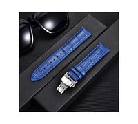 (24 mm, blau-silber) Remzeim Uhrenarmband aus echtem Leder mit Bambusmuster, erste Schicht Rindsleder